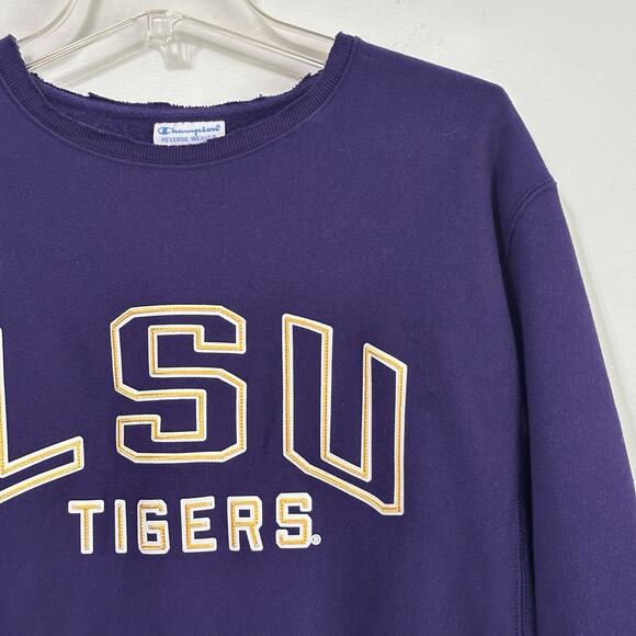 Vintage Champion Reverse Weave Womens Sweatshirt M Raw Hem LSU Tigers Purple - Picture 3 of 9